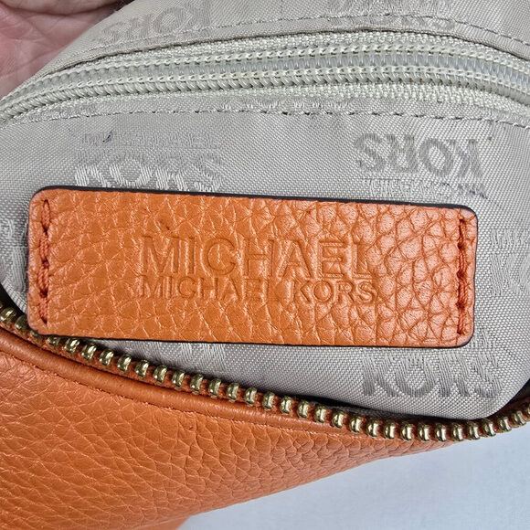 Michael Kors Orange Pebbled Leather Zippered Small Shoulder Bag - Picture 13 of 14